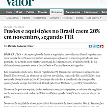 Fuses e aquisies no Brasil caem 20% em novembro, segundo TTR